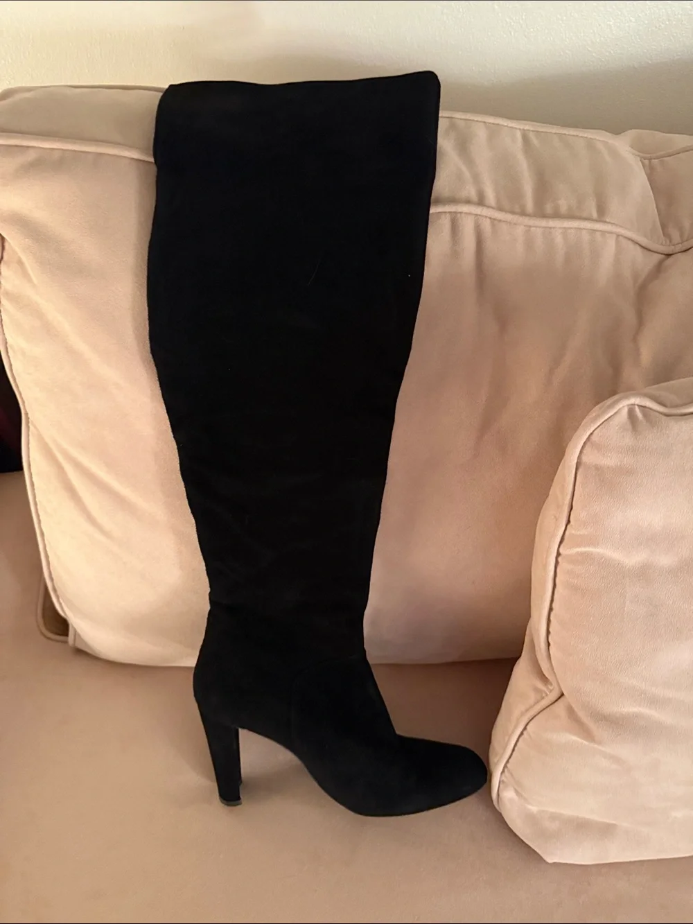 Stuart Weitzman Black Suede Over-the-Knee Heeled Boots with Side Zip